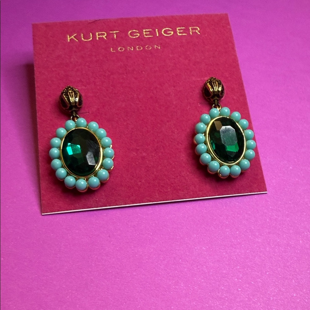 Kurt Geiger Gold-Tone Emerald Center Earrings with Turquoise Bead Halo